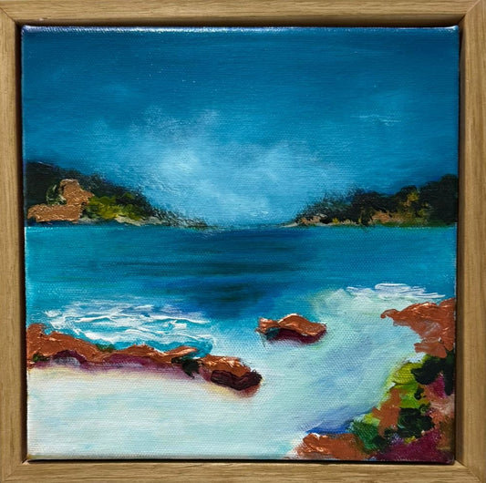 Headland Whisper Framed painting of a coastal scene on a wall